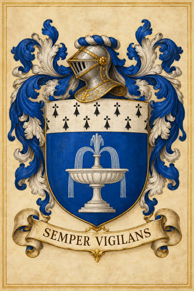 Blason d'exemple Fontaine : fontaine d'argent, chef d'hermine
