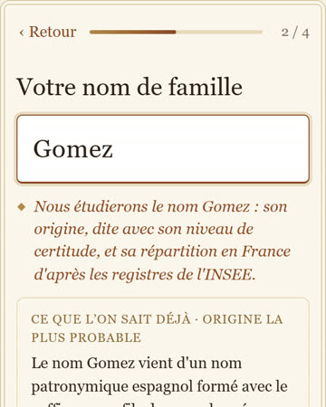 Le questionnaire : le nom de famille et ce que l'on sait déjà
